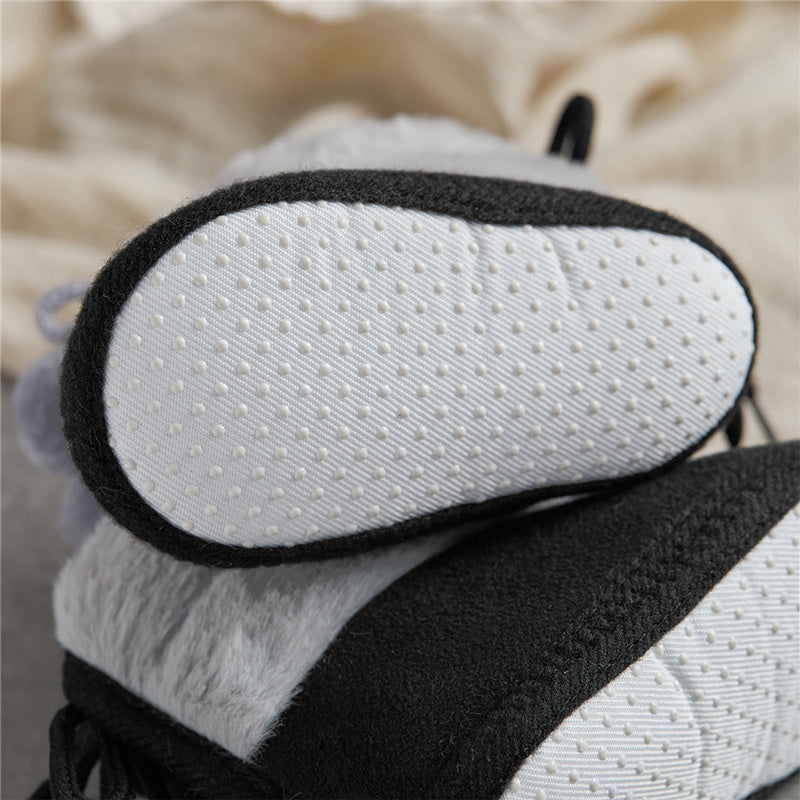 Suefunskry Toddler Baby Girls Boys Boots Winter Warm Soft Sole Fluffy Lace up Boots Cute Plush Pom Decoration Non Slip Shoes