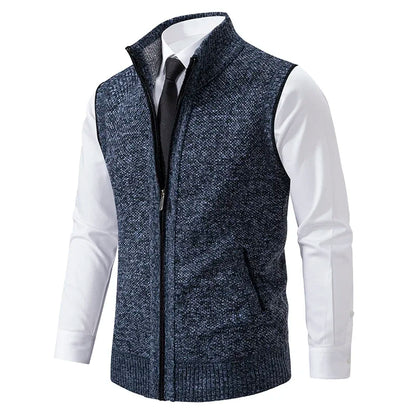 Vest Men Knitted Sleeveless Sweater Jacket Wool Velvet Zipper Cardigan Turn-down Pullovers Turtleneck Sweater coat Knit Waistcoat