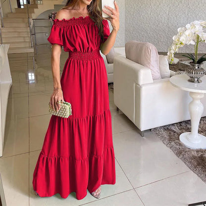 Summer Boho Red Dress Fashion Short Sleeve Beach Long Dress Casual Loose Elegant Holiday Party Dresses For Women Robe Femme 2025