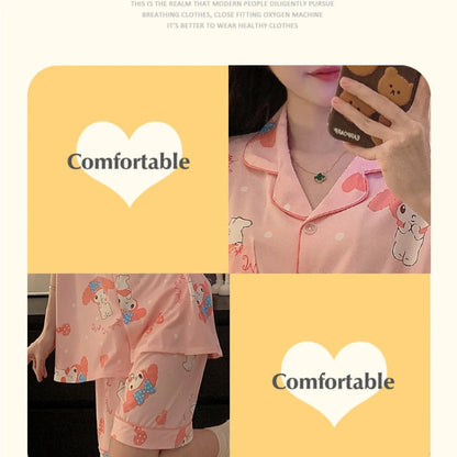 Plus Size Ins Cartoon Pajamas Set Korean Student Summer Internet Celebrity Girl Short Sleeve Shorts Thin Loose Home wear