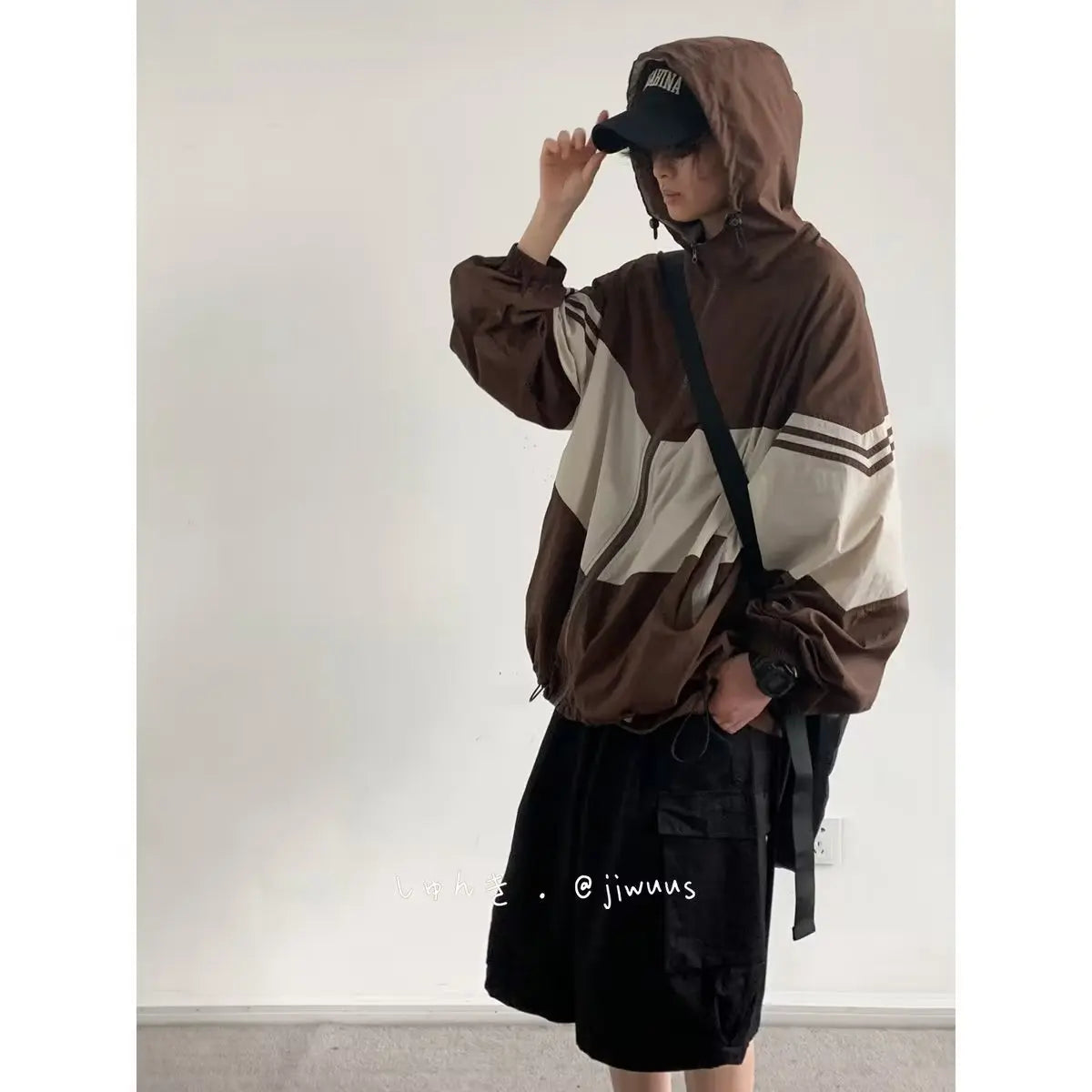 Men Jackets Hooded Baggy Patchwork Contrast Color Fashion Comfortable Waterproof Leisure Daily Retro Outer Japanese Style Chic