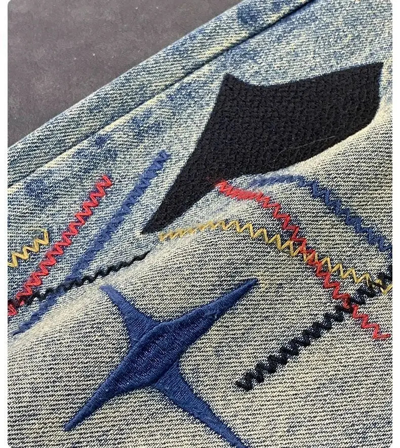 Fashion Men's Casual Jeans with Embroidery Spring Autumn Stylish Jeans Men Luxury Korean Clothes Vintage Clothing Washed Jeans