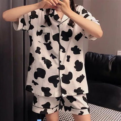 New Women Sleepwear Cartoon Pajamas Female Short  Pants Short Sleeved Summer Spring Loungewear Fashion Home Clothing Home wear