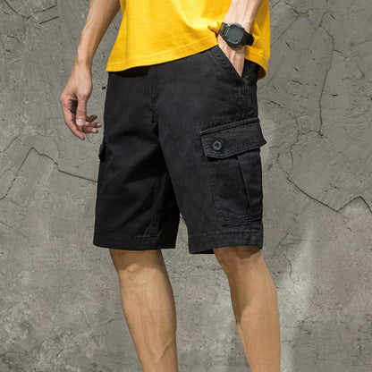 Multi Pockets Button Flying Summer Shorts Mid Rise Solid Color Straight Cargo Shorts Streetwear