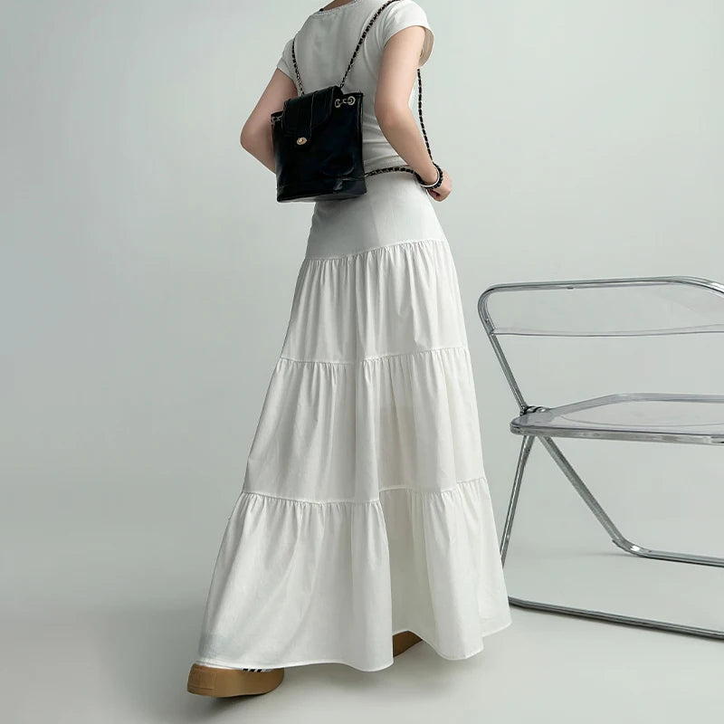 Fashionable Sweet College Style High Waist Cake Long Skirt For Women