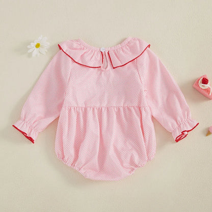 My First Valentines Day Baby Girl Outfit Newborn Heart Smocked Bubble Romper Bodysuit Cute Valentines Day Clothes