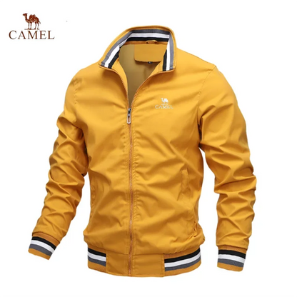 Camel - Men's premium embroidered zippered jacket, casual outdoor sports jacket, fashionable top, spring and autumn, high-quality