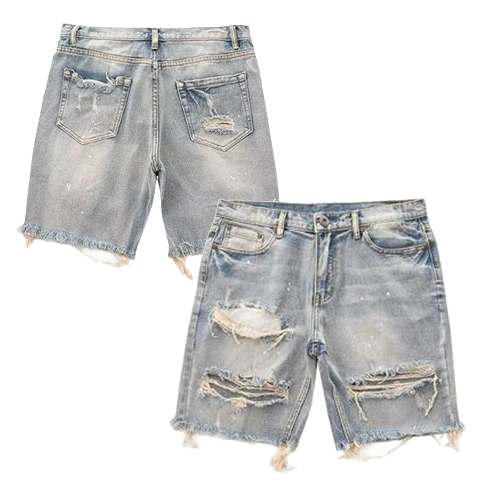 Men's Summer Distressed Shorts Fashion Slim Ripped Short Jeans Vintage Streetwear