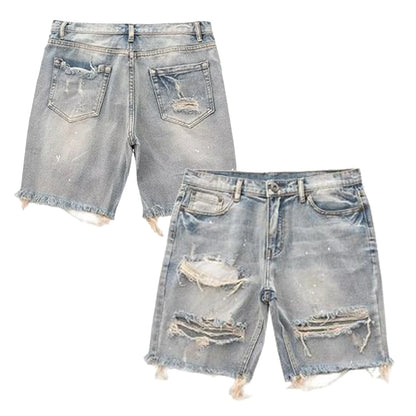 Men's Summer Distressed Shorts Fashion Slim Ripped Short Jeans Vintage Streetwear