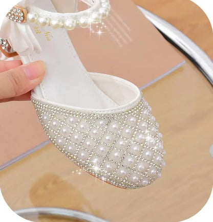 Rhinestones Princess Girls Party Shoes Children Shiny Crystal Bow High Heels Girls Sandals Summer Kids Student Performance Shoes