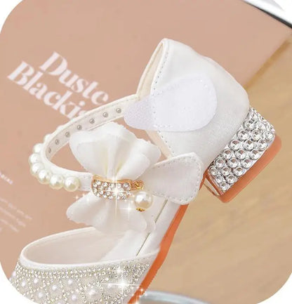 Rhinestones Princess Girls Party Shoes Children Shiny Crystal Bow High Heels Girls Sandals Summer Kids Student Performance Shoes