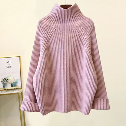 Winter Warm Knit wears Sets For Women Turtleneck Long Sleeve Pullover Sweater+ high Waist Wide Leg Drawstring Knitted Pants Sets