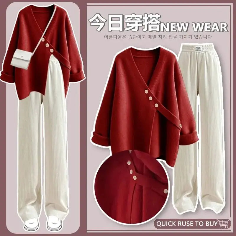 Autumn Wear Set Women's 2025 New Knitted Sweater Women's Slim and Versatile Casual Pants Two Piece Set for Women Pant Sets