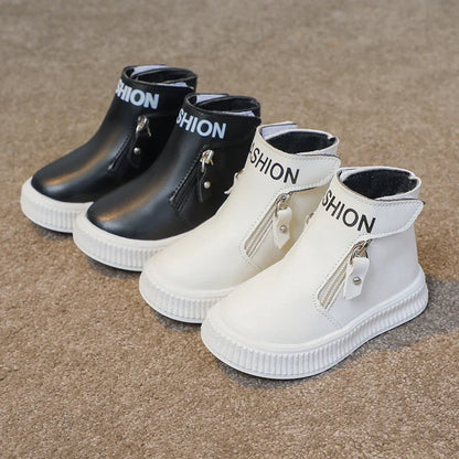 Kids Leather Boots Children Short Sport Boots Side Zipper Round-toe Classic Solid Color Non-slip Boys Girls Fashion Boots 2025