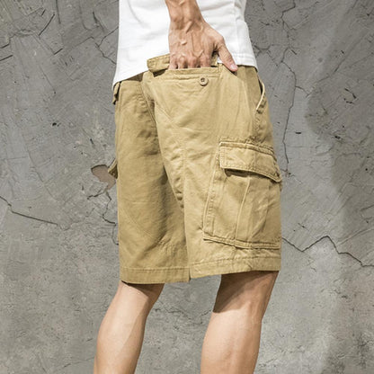 Multi Pockets Button Flying Summer Shorts Mid Rise Solid Color Straight Cargo Shorts Streetwear