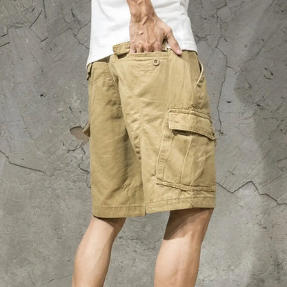 Multi Pockets Button Flying Summer Shorts Mid Rise Solid Color Straight Cargo Shorts Streetwear