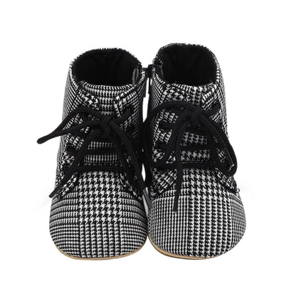 Newborn Baby Girls Winter Boots Solid Color/Houndstooth Print Ankle Boots Warm Baby Walking Shoes for Toddler Infant