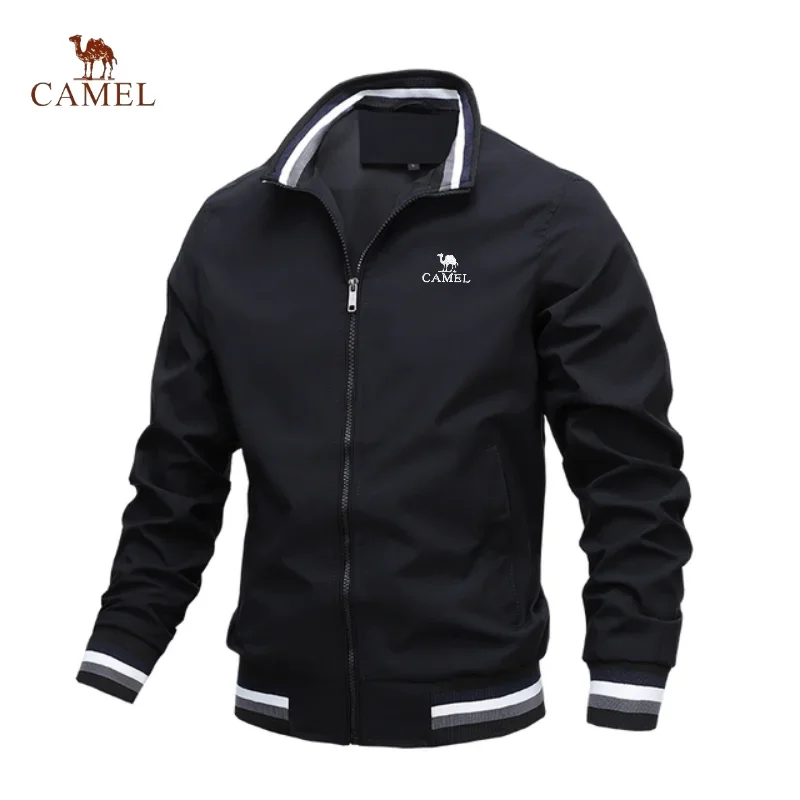 Camel - Men's premium embroidered zippered jacket, casual outdoor sports jacket, fashionable top, spring and autumn, high-quality