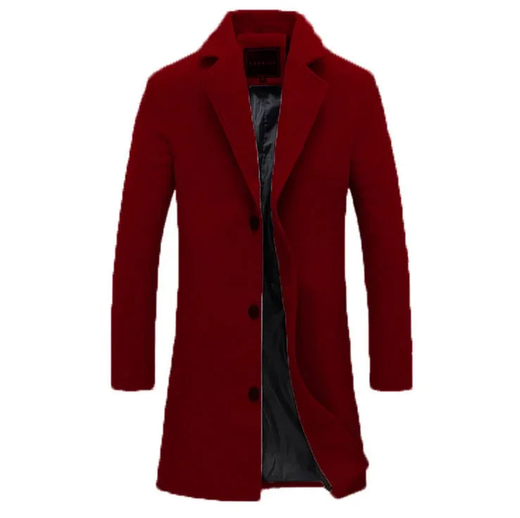 Autumn Winter Fashion Men's Woolen Coats Solid Color Single Breasted Lapel Long Coat Jacket Casual Overcoat Plus Size 9 Colors