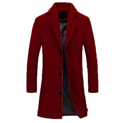 Autumn Winter Fashion Men's Woolen Coats Solid Color Single Breasted Lapel Long Coat Jacket Casual Overcoat Plus Size 9 Colors