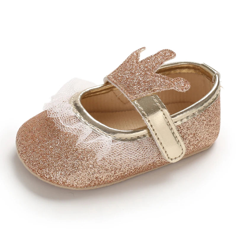 Cute 0-18M Spring Newborn Silver Baby Shoes Non Slip Cloth Bottom Girl Shoes Elegant Breathable Casual Baby First Walking Shoes