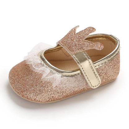Cute 0-18M Spring Newborn Silver Baby Shoes Non Slip Cloth Bottom Girl Shoes Elegant Breathable Casual Baby First Walking Shoes