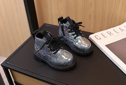 New Children's Autumn Boots Glossy Girls Causal Leather Boots Fashion Versatile Kids Princess Ankle Short Boots Round-toe Zipper