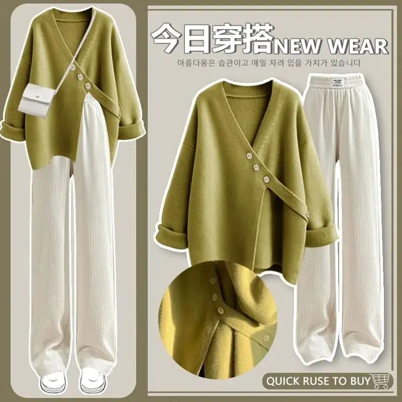 Autumn Wear Set Women's 2025 New Knitted Sweater Women's Slim and Versatile Casual Pants Two Piece Set for Women Pant Sets