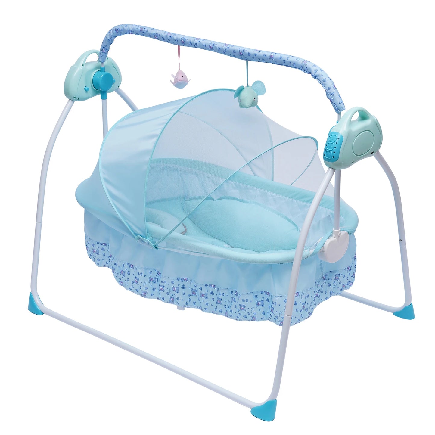 Electric Baby Crib Cradle Auto-Swing Newborn Sleep Bed Infant with Bluetooth blue with Chair + Music + Mat + Net