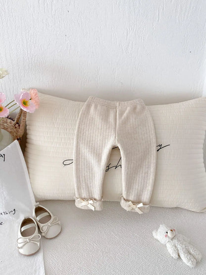 2025 Winter New Baby Plus Velvet Thick Leggings Cotton Girls Cute Bow Warm Trousers Infant Fleece Casual Pants Toddler Clothes