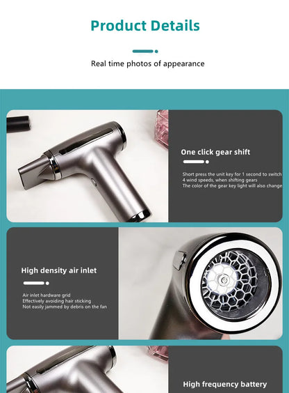 Wireless Hair Dryer Multifunctional  Air Duster Blower Travel Portable USB Rechargeable Negative Ions Blow Dryer