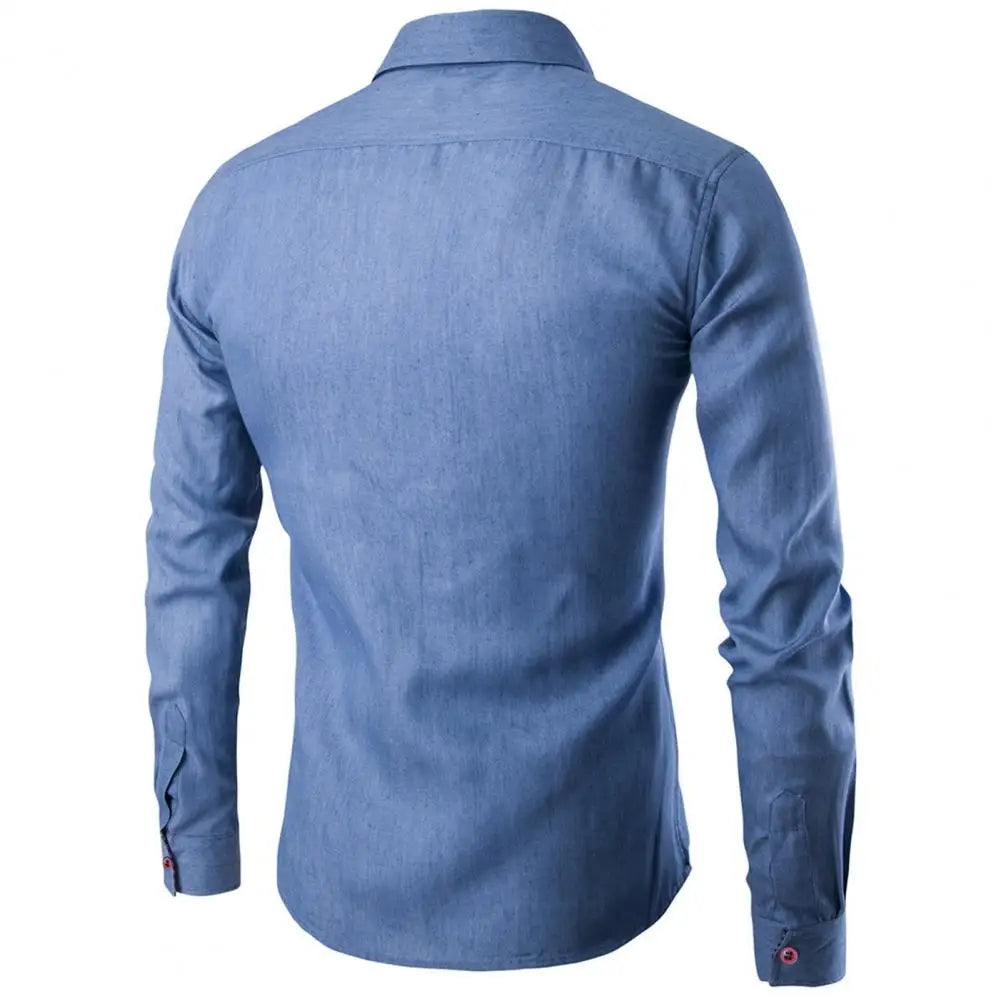 Men's Denim Shirts 2025 Long Sleeve Men Dress Shirt Fashion Slim Fit Style Navy Blue Jeans Male Shirt Long sleeve Shirt For Men