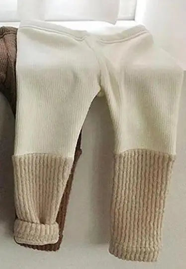 Baby Unisex Winter Plush Leggings Kids Casual Skinny Pants Simple Striped New Render Pants Ribbed Warm Soft Elasticity Trousers