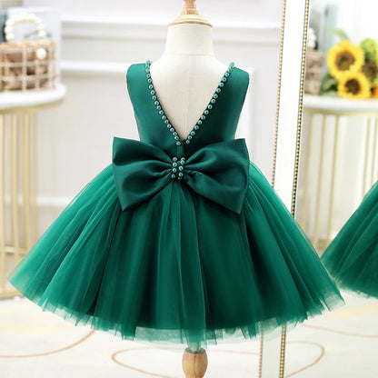 Toddler Baby Girls Dress Bow Baptism Dress for Girls 1 Yrs Birthday Party Wedding Beading Dress Formal Occasion Tutu Fluffy Gown