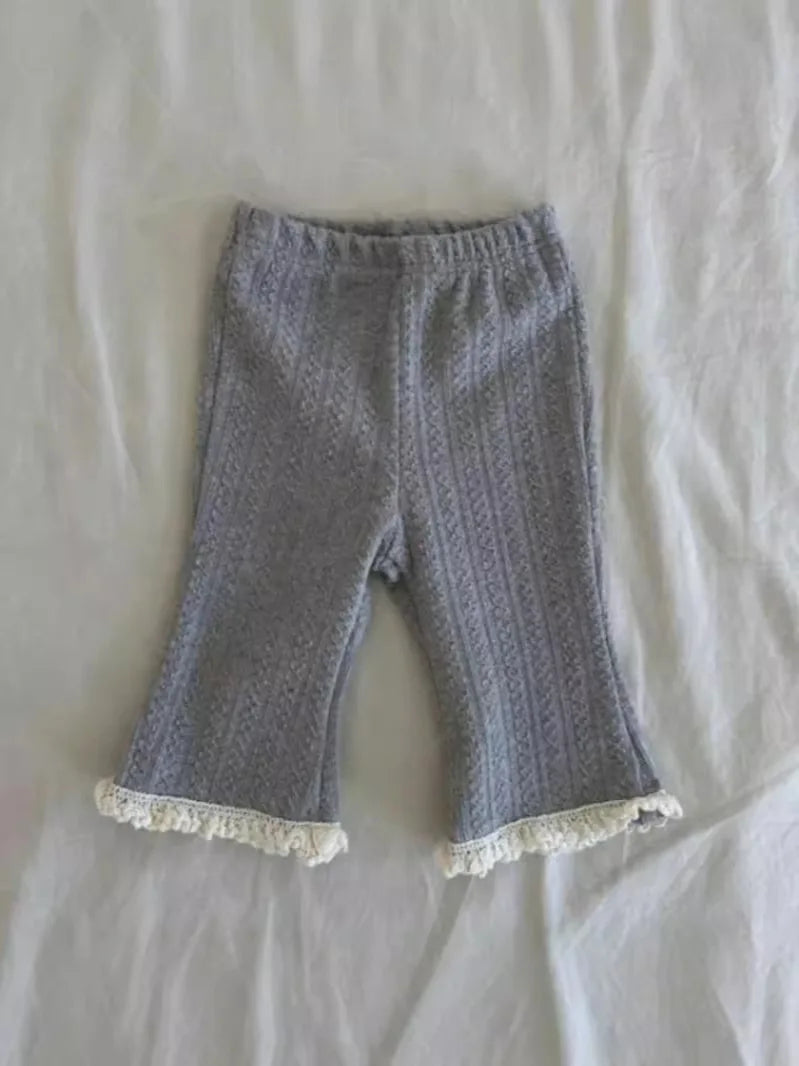 Autumn New Girls Lace Leggings Infant Trousers Cotton Cute Baby Girl Flared Pants Toddler Elastic Pants Kids Casual Pants