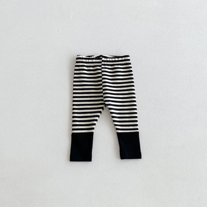 2025 Autumn New Baby Leggings Cotton Girls Striped Patchwork Leggings Infant Stretch Pants Toddler Trousers Boys Clothes