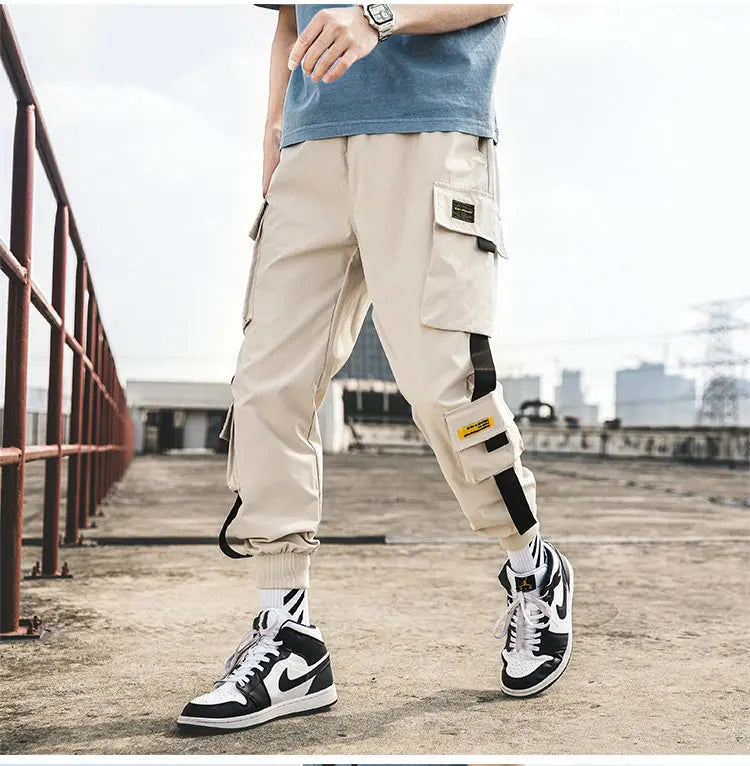 New Hip Hop Joggers Cargo Pants Men Harem Pants Multi-Pocket Ribbons Man Sweatpants Streetwear Casual Men's Pants