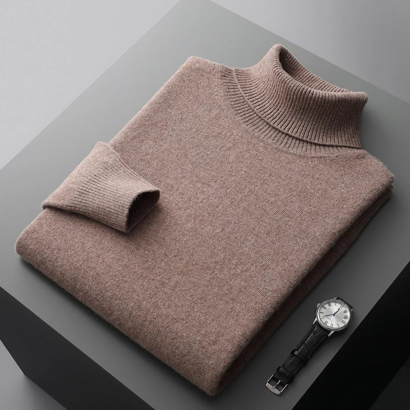 Autumn and winter new 100% merino cashmere sweater men's knitted pullover padded warm turtle neck fashion loose plus size coat