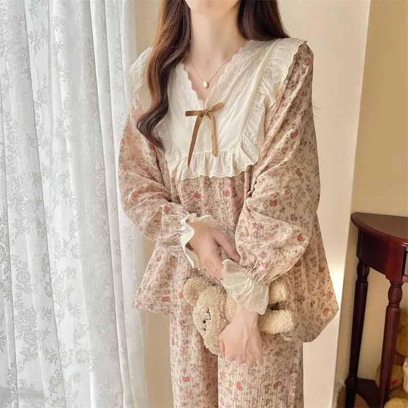 Pajama Sets Women Comfortable Daily Print Design Sweet Autumn Popular Attractive Ulzzang V-Neck Students Holiday Elegant Trendy