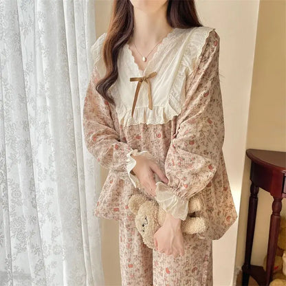 Pajama Sets Women Comfortable Daily Print Design Sweet Autumn Popular Attractive Ulzzang V-Neck Students Holiday Elegant Trendy