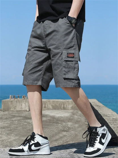 Men Trend Cargo Shorts Men's Letter Print Pocket Shorts Summer New Fashion Casual Straight Shorts Male ropa hombre