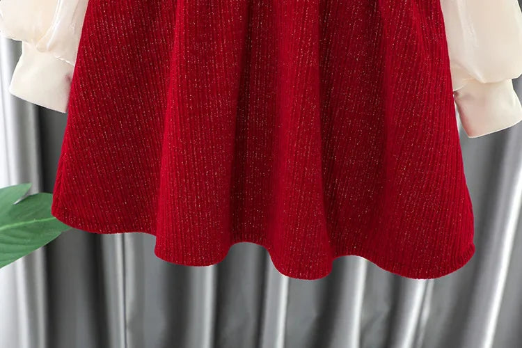 Toddler Baby Girls Dress Autumn  Winter Kids Red Christmas New Year Plush Warm Dress Infant Clothing Set Top+ skirt For 1-4 Years