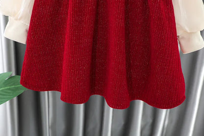Toddler Baby Girls Dress Autumn  Winter Kids Red Christmas New Year Plush Warm Dress Infant Clothing Set Top+ skirt For 1-4 Years
