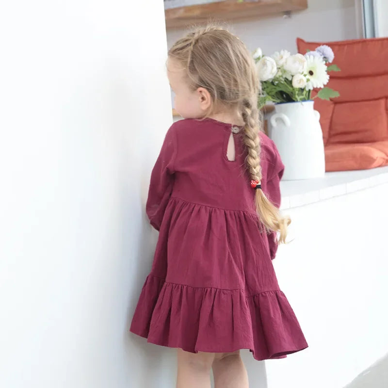 Full Sleeve Toddler Baby Girl Dress Cotton Solid Full Sleeve Infant Dress