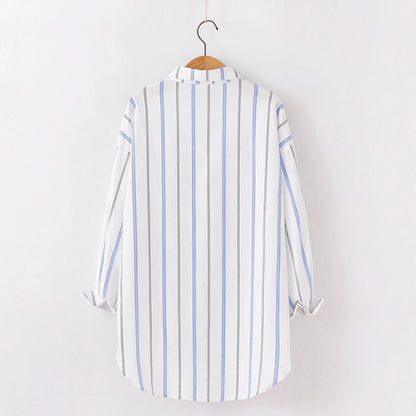Loose Casual Striped Shirts Women 2025 New Ladies Sweet Simple Style Long Sleeve Print Shirt Female Blouse and Tops Lady Clothes