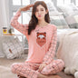 Spring Thin 2pieces Pajamas Set Women Tops 2025 Cotton Round Neck Girls Pajamas Sets Teacup Cat Sleepwear Clothes Pajamas