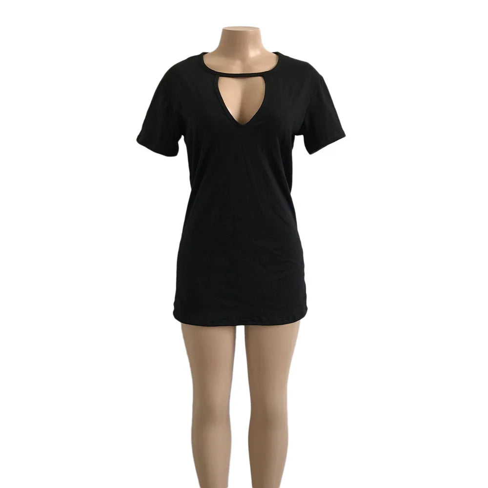 Deep V Neck Sexy Summer Dress Women Solid Color Hanging neck hollow White Mini Dress Pleated Party Dress