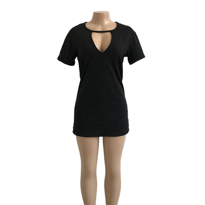 Deep V Neck Sexy Summer Dress Women Solid Color Hanging neck hollow White Mini Dress Pleated Party Dress