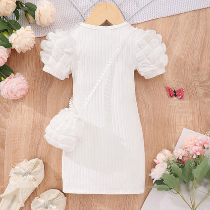 2025 Midi Dress Kids Girl Clothes Summer Short Sleeve Baby Girl Bodycon Dress Party Children Wrap Tight Dress 3 4 5 6 7 8 Years