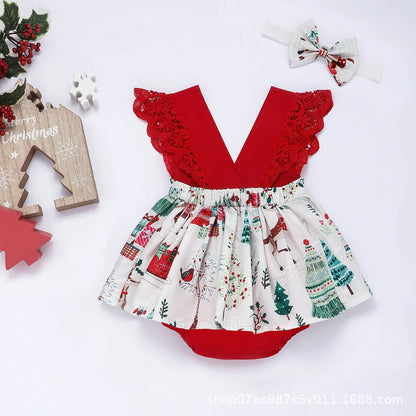 Children's Clothing New 2-piece Red Flower Baby Clothing Newborn Girl Lace Dress Princess Skirt Clothing 0-24M Princess Dress